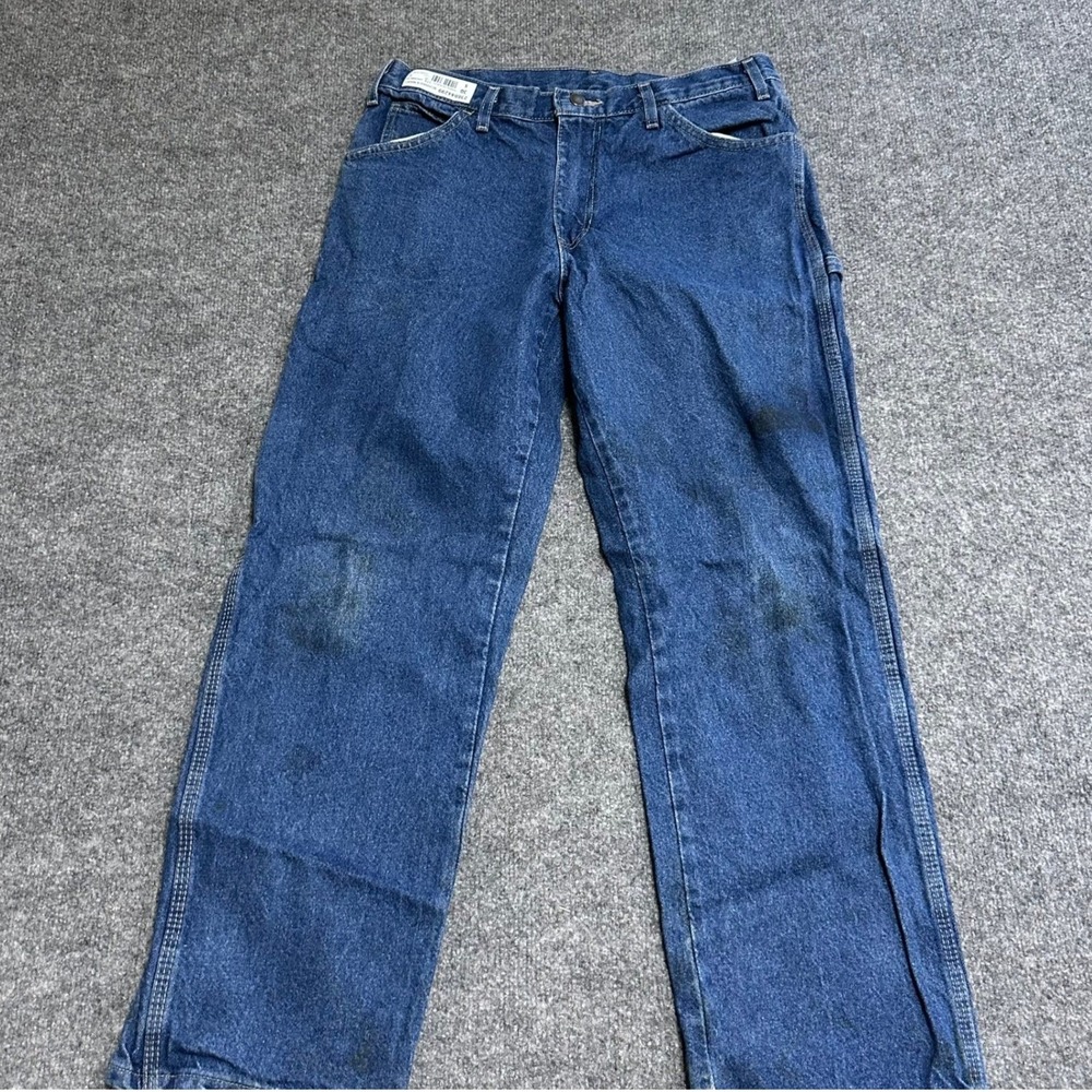 Dickies Jeans Mens Size 30x30 Blue Carpenter Straight Leg Distressed Stained